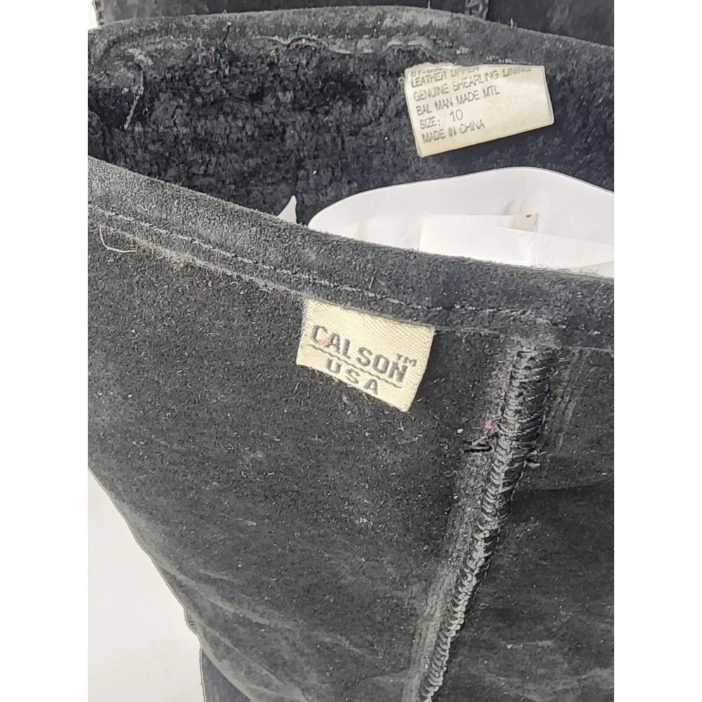 Vintage Calson USA Genuine Shearling Lining Snow Boots Black Suede Womens Sz 10